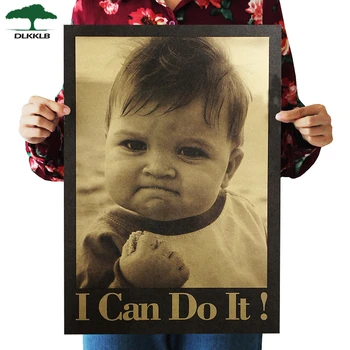 

Dlkklb I Can Do It Nostalgic Poster Child Kraft Paper Poster Bar Cafe Decorative Painting Poster Wall Sticker 51.5x36cm