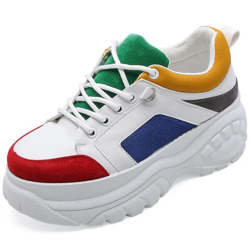 

2019 spring and summer new small white shoes female color stitching thick tire bottom casual fashion breathable sports shoes