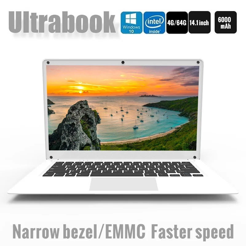 Acheter 14.1 pouce Exquis Ordinateur Portable Windows 10 Quad core Intel Cerise Sentier Z8350 4 gb 64 gb Ultrabook Double Caméra portable