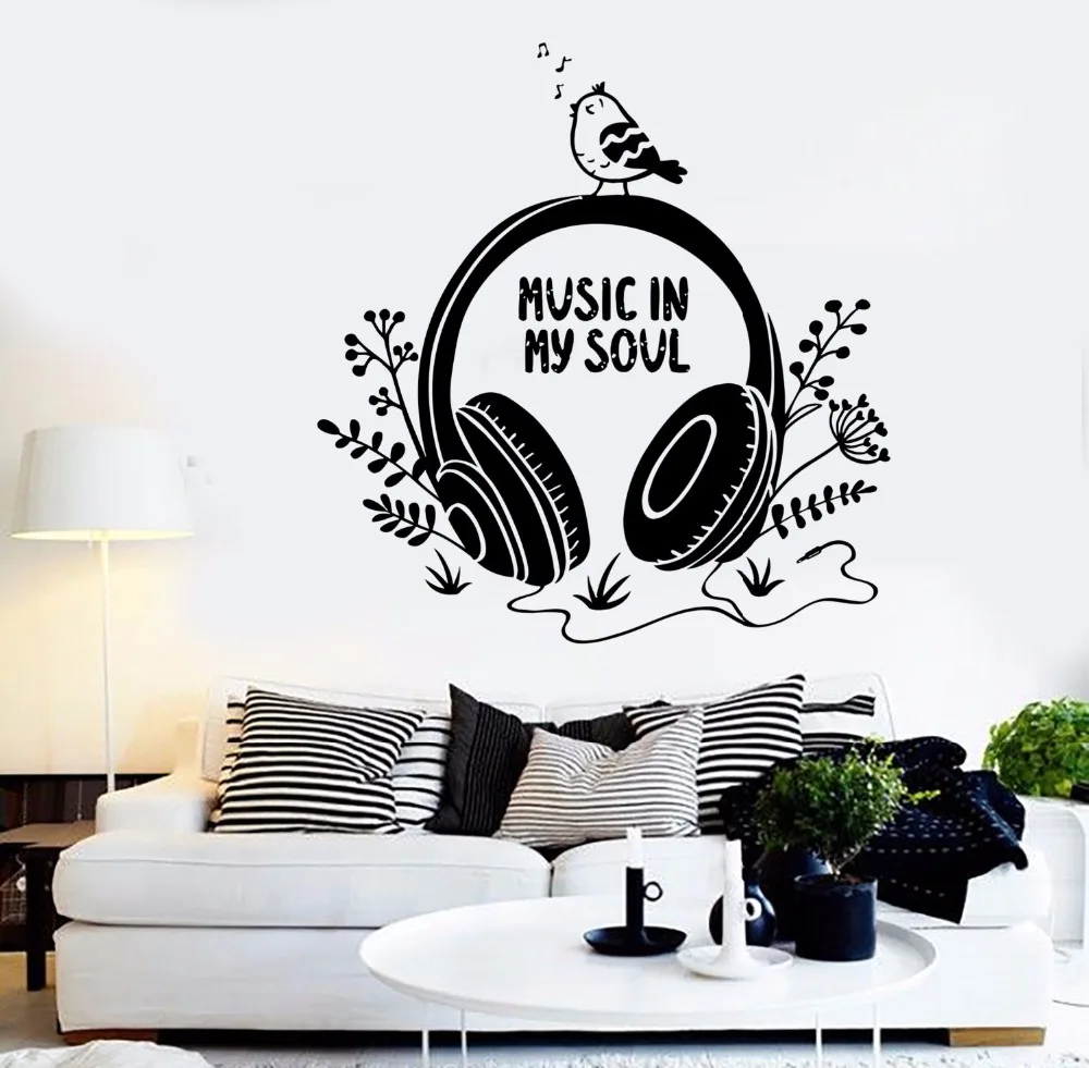 

Art Wall Sticker Head Phones Wall Decoration Vinyl Art Removeable Poster Nursery Carving Wall Decor Music Poster Mural LY91