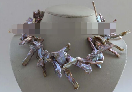 

huij 004234 17" Genuine Natural Lavender Reborn Keshi Pearl Necklace 14k