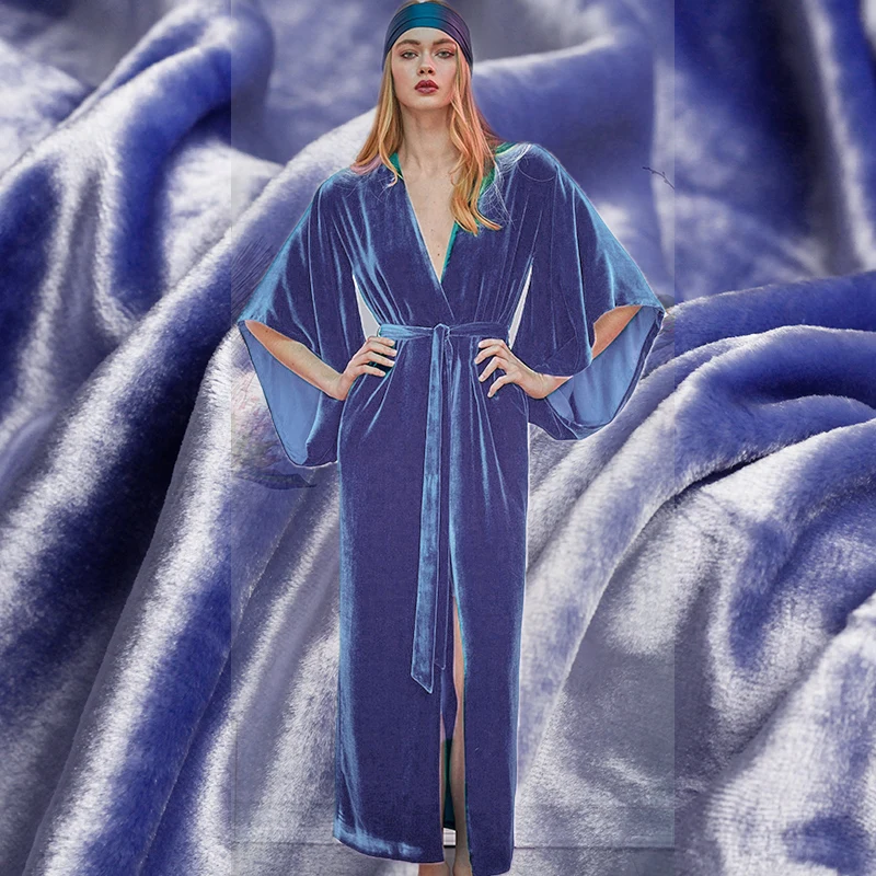 

Pearlsilk Sky Blue Long Velvet Fabric Silk and Cotton Garment Materials Spring Dress DIY clothes fabrics Freeshipping