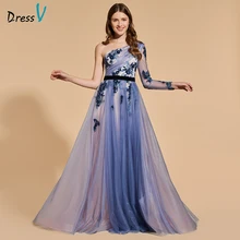 Dressv Элегантное Длинное платье для выпускного вечера на одно плечо с бисером, а-силуэт, длина до пола, вечернее платье, кружевное платье для выпускного вечера на заказ