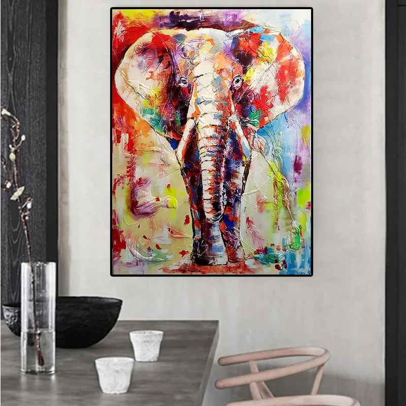 Colorful African Elephant Canvas Painting Posters And Prints Scandinavian Cuadros Wild Animal