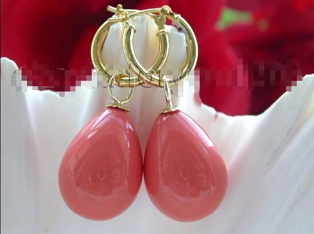 

Free shipping Natural 12-16mm Pink Drip Shell Pearl Earrings f929!