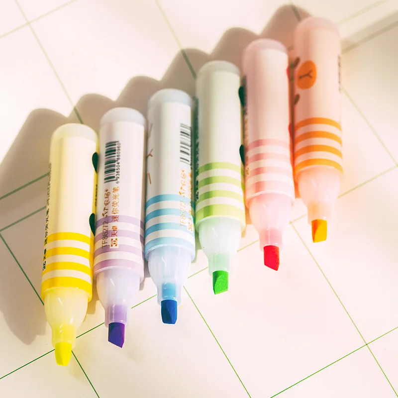 

6Pcs Cute Animals Panda Cat Mini Highlighter Paint Marker Pen Drawing Liquid Chalk Stationery School Office Supply