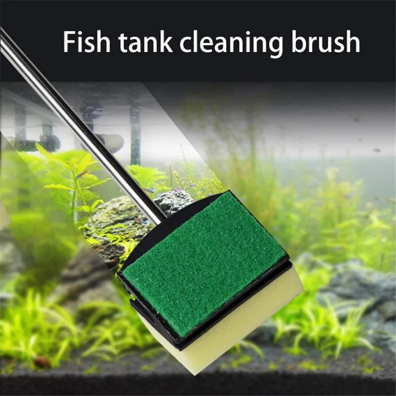 Glass Fish Tank Algae Yellow Green Double Side Sponge Cleaning Brush