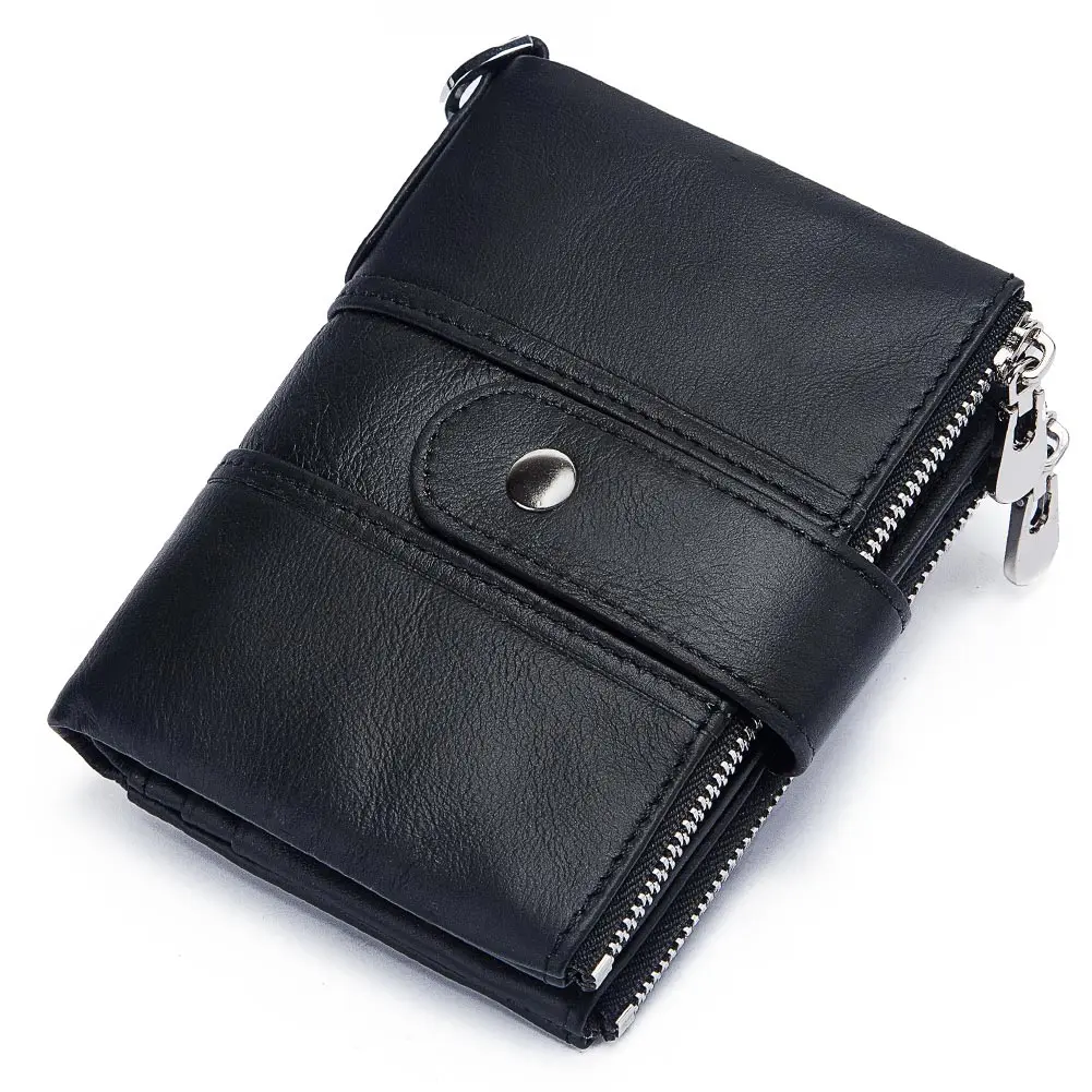 KAVIS Rfid Name Free Engraving Genuine Leather Wallet Men Crazy Horse Wallets Coin Purse Short Male Money Bag Walet Quality - Цвет: Black M