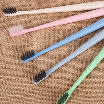 

10pcs Dropship Portable Toothbrush Soft Bamboo Charcoal Wheat Stalk Handle Oral Care Nano-antibacterial Toothbrush Random Color