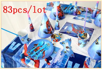 

83Pcs/lot Spider-Man Boy Wedding Birthday Party Paper Cup Plate Straw Hanging Banners House Moving Tablecloth Decoration Supply