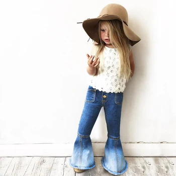 weLaken BIGGER SIZE  New Kids Vintage Jeans Girls Jeans Bell bottoms Children's Pants Autumn Outwear 3