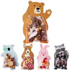 10 шт./партия Милая зверушка Мишка кролик конфеты сумки печенья подарочные мешки поздравительные открытки детский душ день рождения