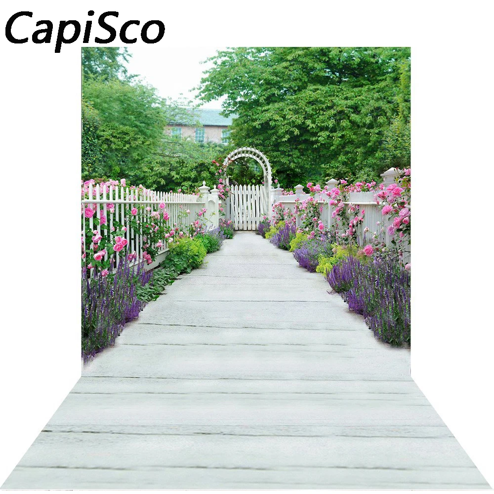 

Capisco Garden Fence Wooden walkway Arch Gate Scenic Photography Backgrounds Customized Photographic Backdrops For Photo Studio