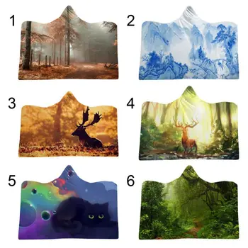 

Winter Hooded Blanket Soft Warm Wearable Throw Blankets Clear Scenic Cat Pattern Warm Super Soft Throw Blanket Perfect Gifts