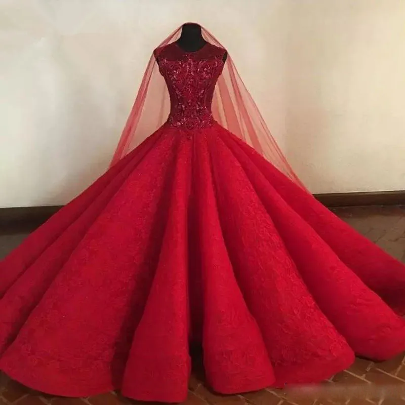 Красное платье Vestido De Noiva мусульманское свадебное платье бальное кружевное платье с бисером и кристаллами Турция Дубай арабское свадебное платье свадебные платья