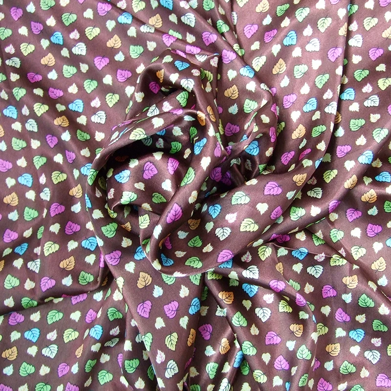 

3Mtrs/Lot 10Kinds of color Soft Satin Fabric print cute leaves mix color 60 inch width for clothing tablecloth curtain