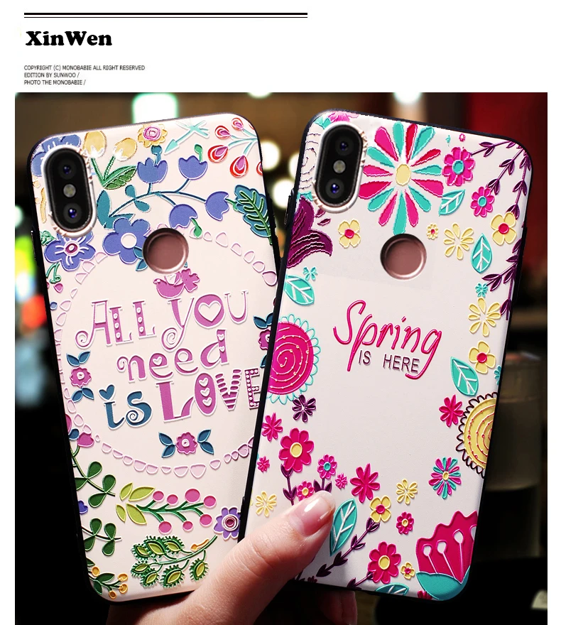

XinWen 3d luxury etui,coque,cover,case For xiaomi Redmi S2 S 2 / Note 3 note3 pro silicone Silicon tpu Relief Soft flower phone