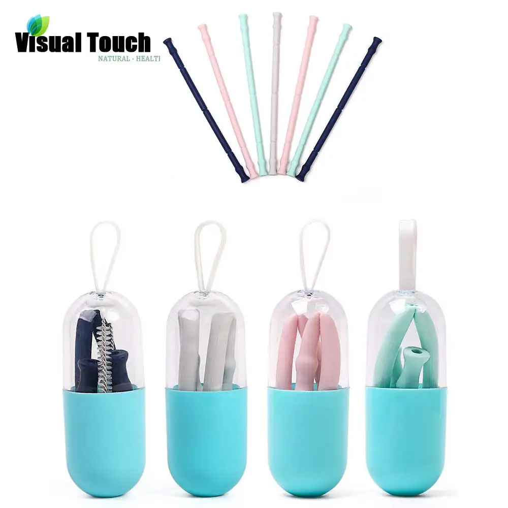 

Visual Touch Bar Collapsible Silicone Straw Reusable Folding Drinking Straw with Carrying Case Cleaning Brush Travel Drinks