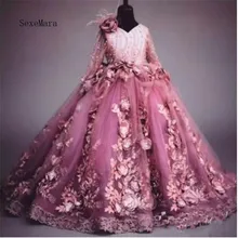 Сказочные пышные платья с цветами ручной работы; Блестящие кристаллы; роскошное платье с цветочным узором для девочек; для особых случаев; Открытая спина