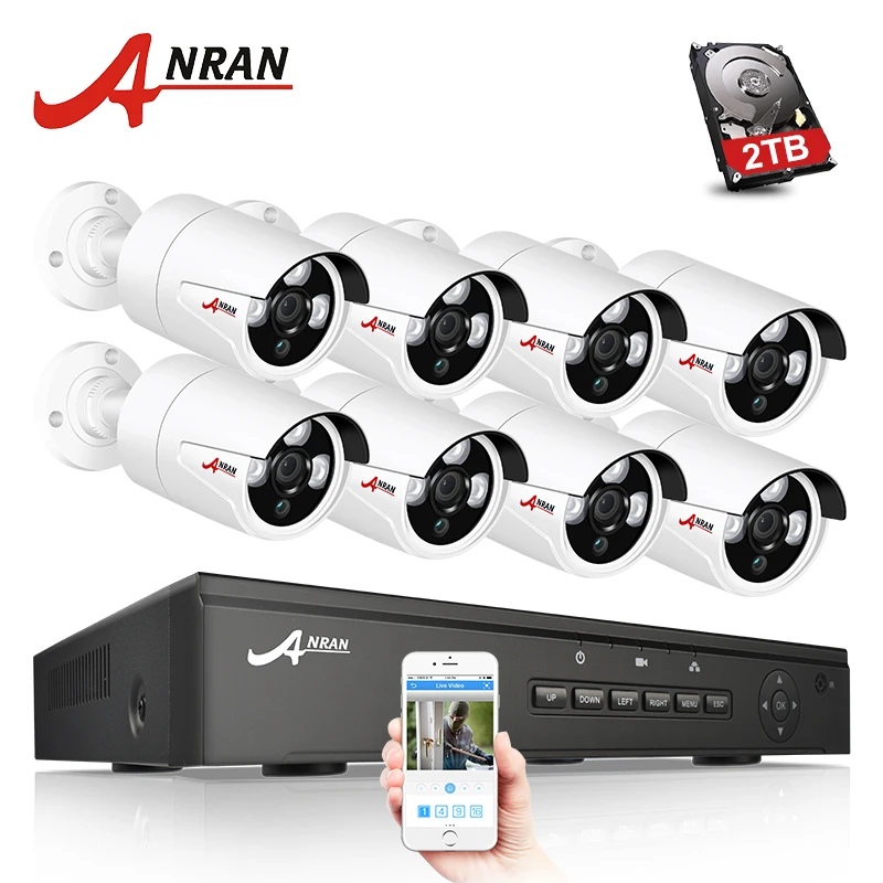 

ANRAN POE 2MP Cylinder NVR/DVR Kit 8 Channel IP66 Waterproof NihghtVision Video Surveillance Kit Motion Dection POE Security Cam