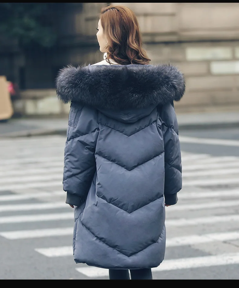 Women Winter Down Jacket Overknee Long Padded Parkas Hooded Real Fur Collar Loose Down Coats Korean Women 2018 Big Pockets AS016 (4)