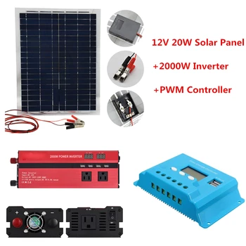 

Solar System Kit 20A Solar Controller 12V/24V with Dual USB LCD Display Modified String Inverter 20W Polysilicon Solar Panel