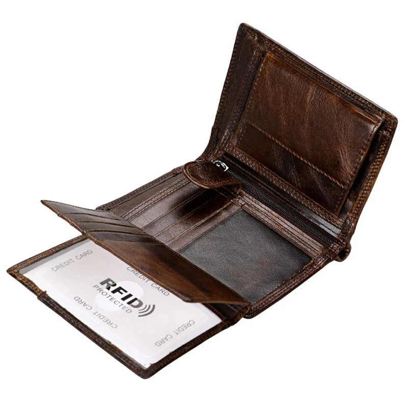 

Vinatge Minimalist Wallet Men Genuine Leather Short Trifold Coin Purse Dollar Price Organizer Zipper Money Bags RFID Card Holder