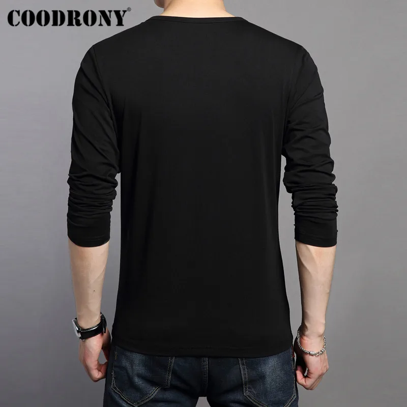 COODRONY футболка с длинным рукавом для мужчин Приталенная мужская однотонная