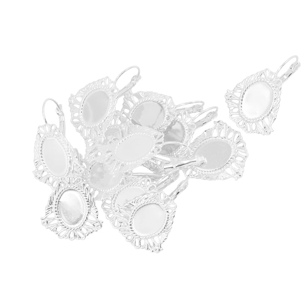 12 Pieces/Lot DIY Earring Wire Hook Blank Oval Filigree Flower 11x 16 mm Oval Cabochon DIY Jewelry Findings