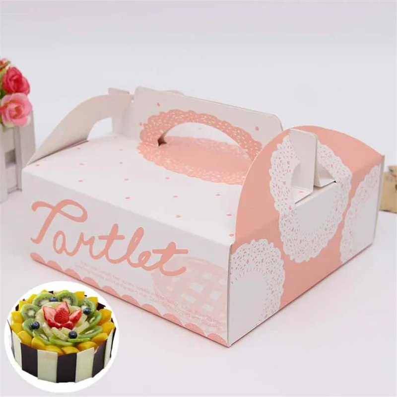 

Cute Baking Packaging Food Grade Paper Pink Lace 8Inch Portable Pizza Cake Dessert Packing Box Bakeware Take-out Birthday 10pcs