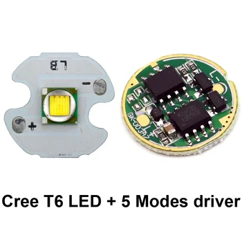 

16mm XM-L T6 LED Emitter + 17mm 5 Modes 3.7V - 4.2V 2.5A Circuit Board for XM-L L2 T6 U2 U3 XP-L V5 LED Flashlight