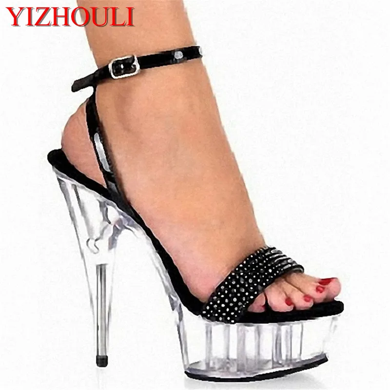 

Patent Rhinestone 15CM Ankle Strap Super High Heel Platforms Pole Dance / Performance / Star / Model Shoes, Wedding Shoes