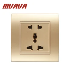MVAVA Multi-Functional 5 Pins Wall Socket Power Outlet Luxury Champagne Gold Safety Fire Proof PC Panel Socket Free Shipping