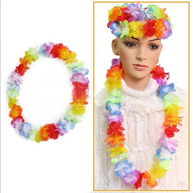 10x Hawaiian Lei Leis Flower Necklace Garland for Tropical Beach Theme