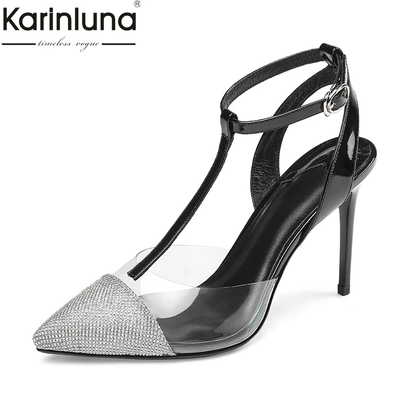 

KarinLuna 2019 Brand Ins Style Mature Office Lady Elegant women's Sandals Pointed Toe Sesy Thin High Heels T-strap women's Shoes