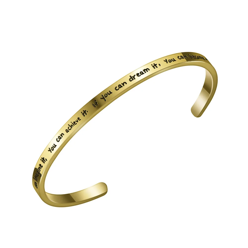 

4mm Cuff Bangle Bracelet for Women Girls Inspirational Jewelry Engraved If You Can Imagine It, You Can Achieve It...