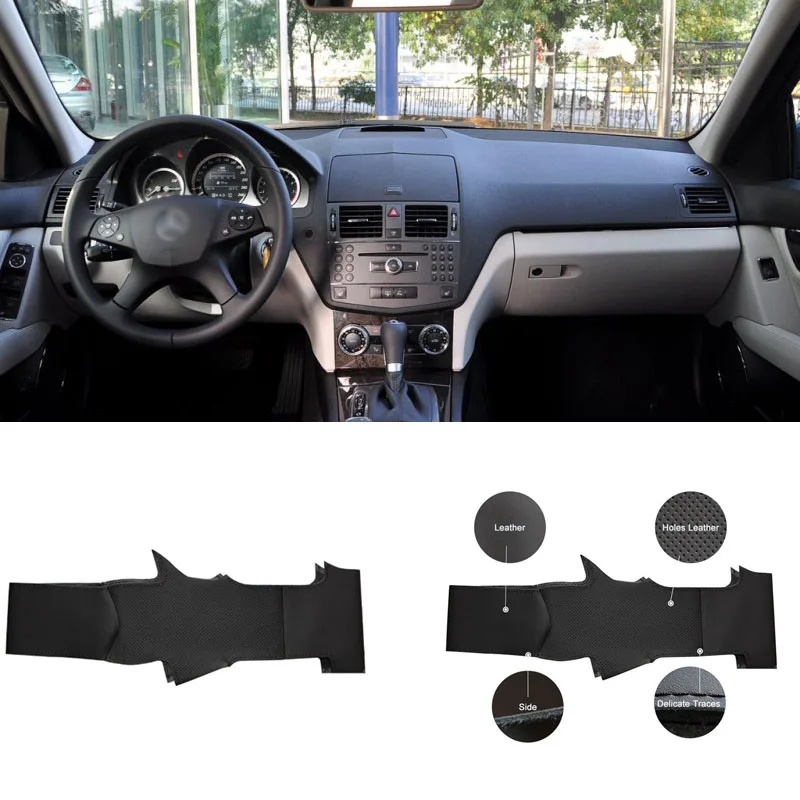 

New Anti Slip Black Leather Steering Wheel Stitch on Wrap Cover For Benz C200