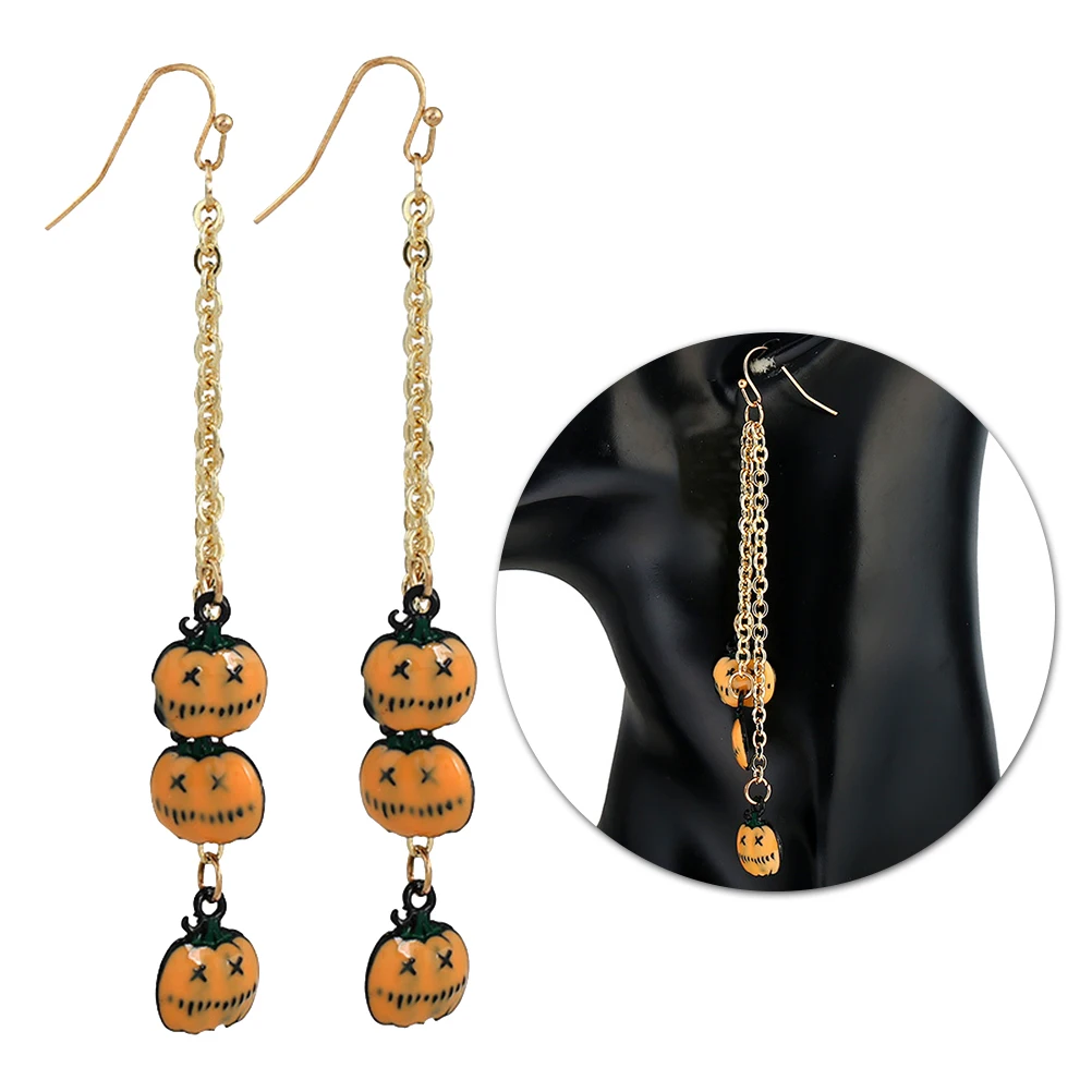 2pcs/Pair Halloween Pumpkin Shape Long Earrings Trendy Dangling