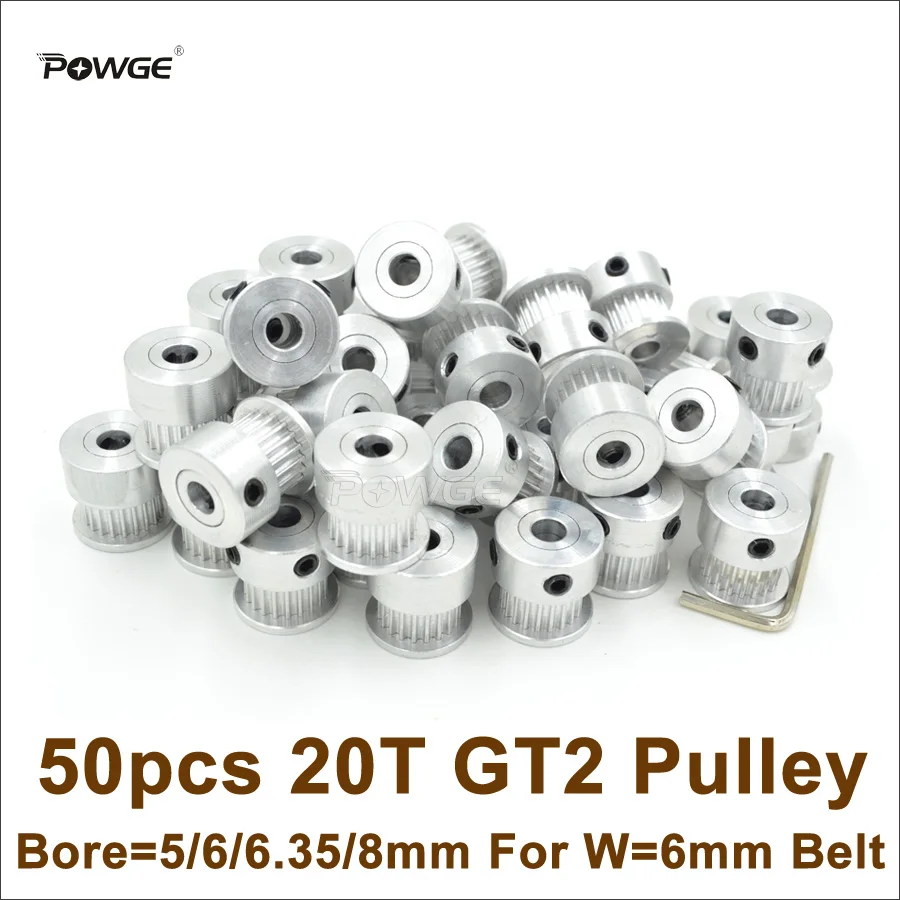 

POWGE 20 Teeth 2GT Timing Pulley Bore 5/6/6.35/8mm Fit Width 6mm 2GT Timing Belt 3D Printer Parts 20T 20Teeth GT2 Pulley