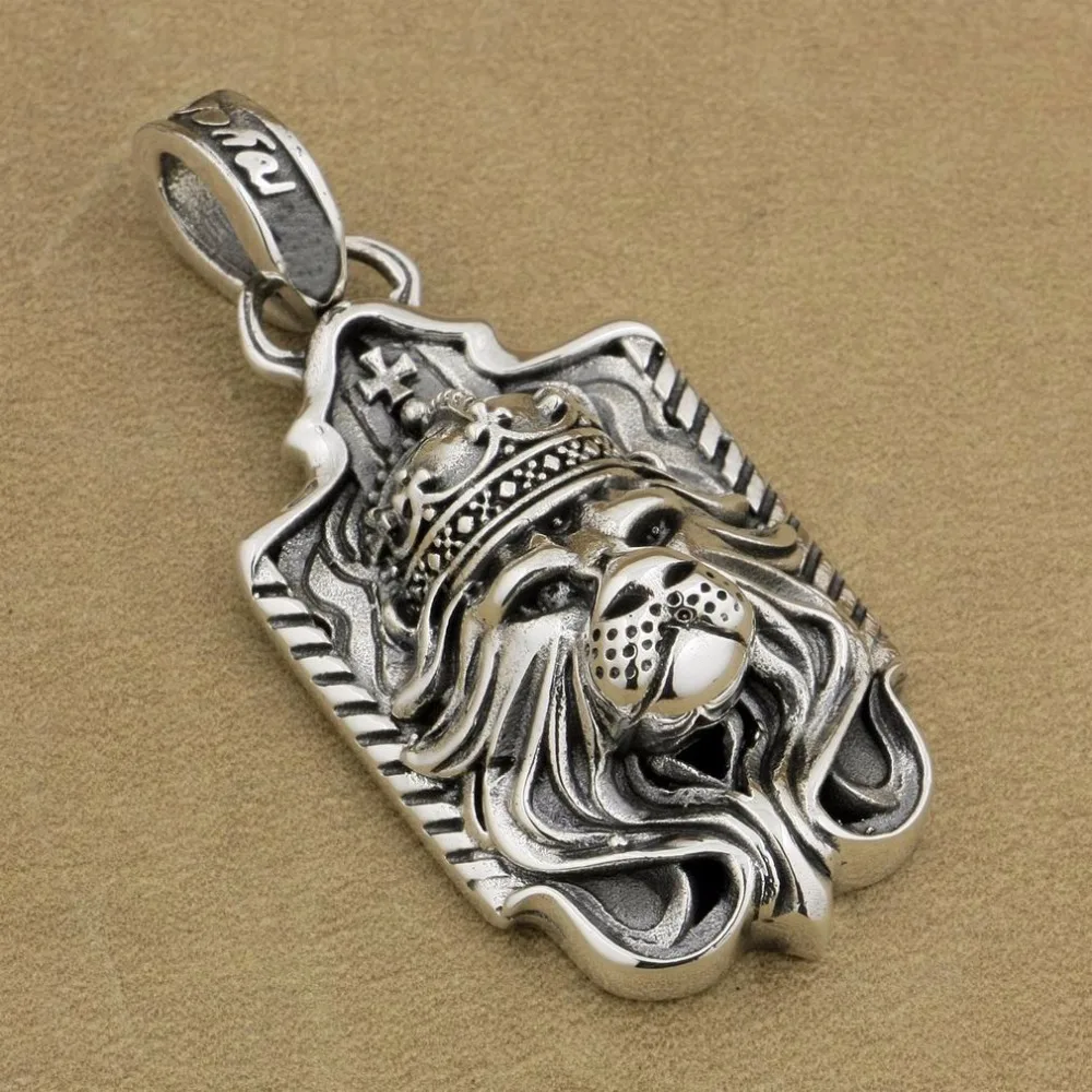 LINSION 925 Sterling Silver Lion King Pendant Sword Cross Mens Biker Rock Punk Style 9M019