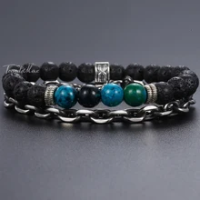 8 мм бусины браслет для мужчин натуральный камень мужские s из нержавеющей стали браслеты с подвесками двойная цепь новые модные мужские украшения DLBM11