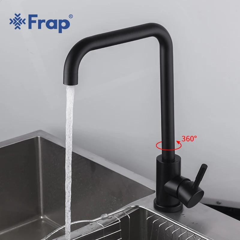 

Frap 1 set new 304 Stainless steel black Spray paint kitchen sink faucet cold and hot water mixer taps torneira faucets YF40003