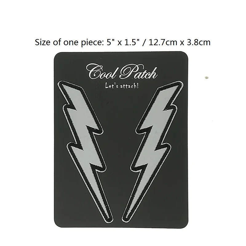 

5" PAIR of REFLECTIVE Lightning Bolt PATCH Motorcycle MC JACKET Chest EMBROIDERED PATCH Biker Vest punk applique iron on patch