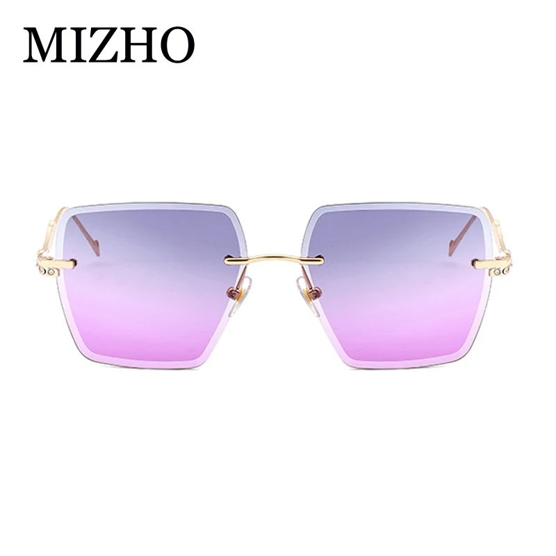 MIZHO Фиолетовый роскошный бренд дизайн без оправы Большие женские очки резка градиентные линзы квадратные Винтажные Солнцезащитные очки Кристалл