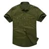 Solid Color Cotton Mens Shirts Short Sleeve Turn-down Collar Army Green Khaki Men Tops Casual Male Camisas shirt M-6XL 2