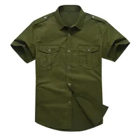 Solid Color Cotton Mens Shirts Short Sleeve Turn-down Collar Army Green Khaki Men Tops Casual Male Camisas shirt M-6XL 2