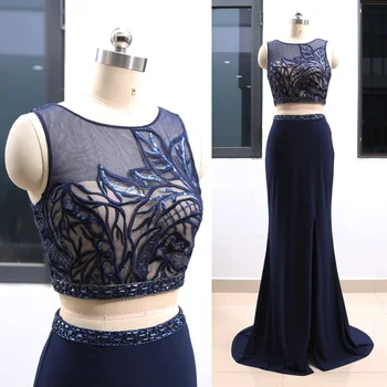 

MACloth Dark Navy O Neck Floor-Length Long Embroidery Jersey Wedding Bridesmaid Prom Party Dress M 264519 Clearance