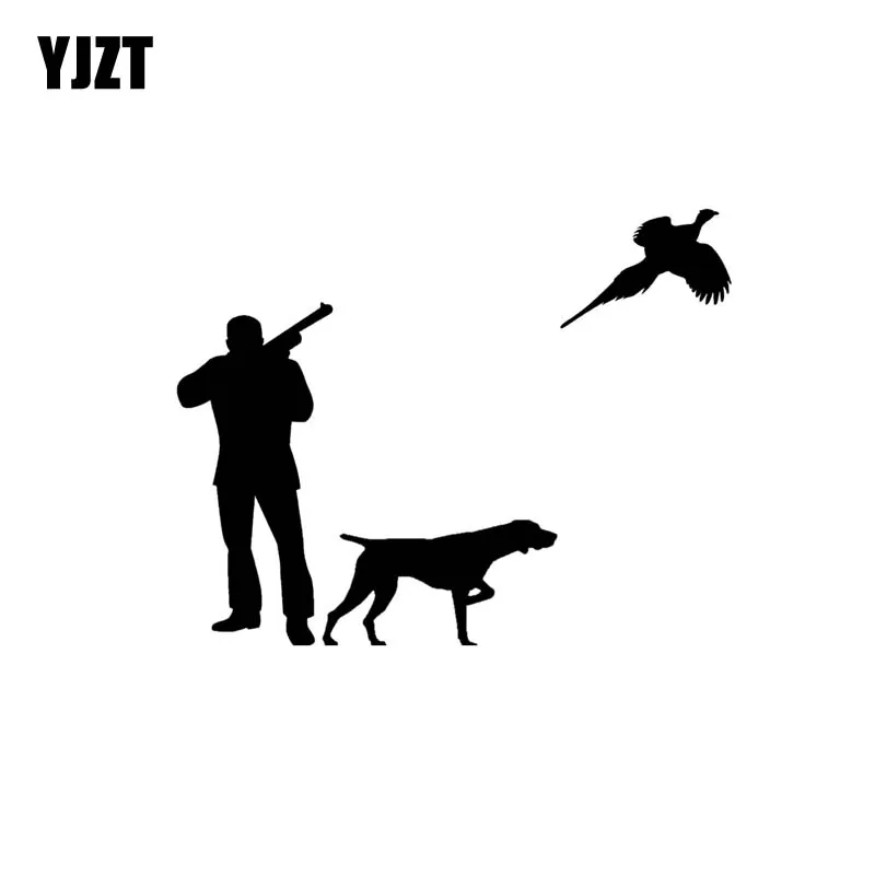 

YJZT 15CM*11.6CM Hunters And Dogs Hunt Vinyl Car Sticker Decals Black/Silver C10-00442