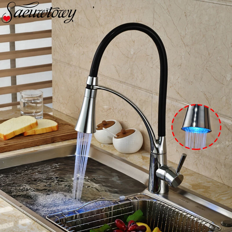 Chrome-3-Colors-LED-Kitchen-Faucet-Temperature-Sensor-Sream-Sprayer-Mixer-Tap-Deck-Mount-One-Hole