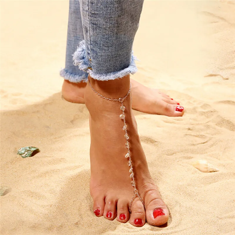 

1Pc Simple Design Beach Barefoot Chain Anklet Shiny Rhinestone Zircon One Piece Sexy Anklets Bracelet Foot Jewelry